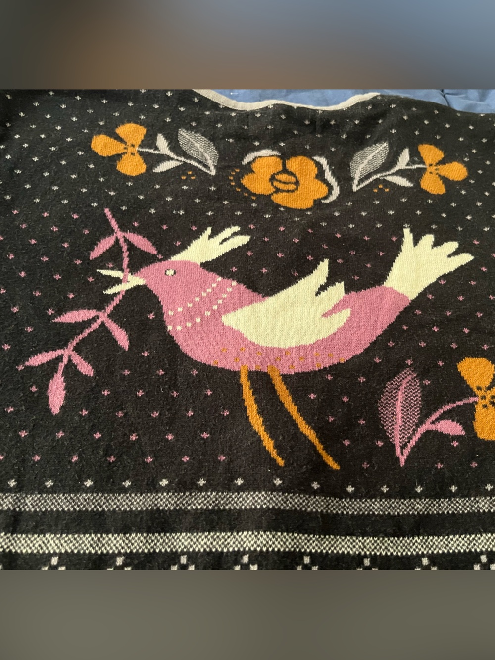 Gudrun Sjoden black bird floral cotton cardigan XL